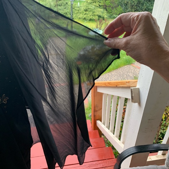 Elegant Long Black Sheer Kimono with Flutter Front,HP25 - Picture 5 of 10